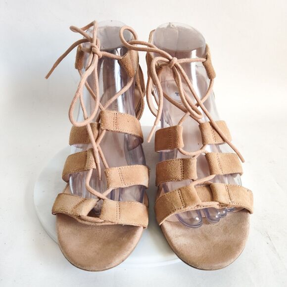 Nine West Sandals Size 8 M Wedge Gladiator Strappy Beige Lace-up Zip Neutral - Picture 6 of 11